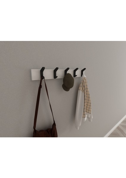 Modern Duvar Kanca Askılık - 5 Adet Siyah Askılık - 60 cm Beyaz Mdflam - Model 102 indirimleri