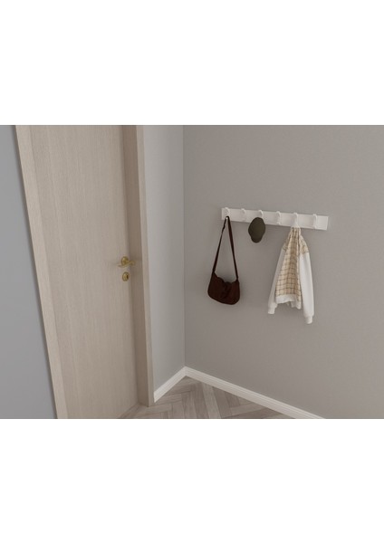Modern Duvar Kanca Askılık - 6 Adet Beyaz Askılık - 70 cm Beyaz Mdflam - Model 102