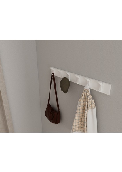 Modern Duvar Kanca Askılık - 6 Adet Beyaz Askılık - 70 cm Beyaz Mdflam - Model 102