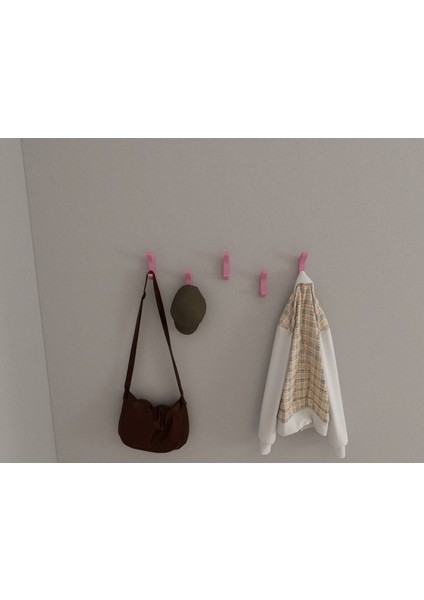 Modern Duvar Kanca Askılık - 5 Adet Pembe Askılık - Model 102 fırsatları