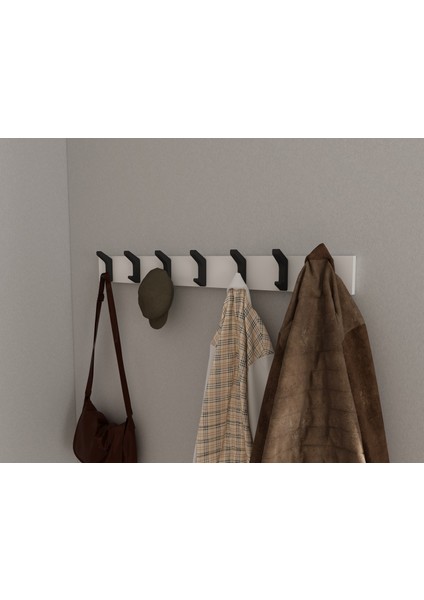 Modern Duvar Kanca Askılık - 7 Adet Siyah Askılık - 80 cm Beyaz Mdflam - Model 102 fiyatları