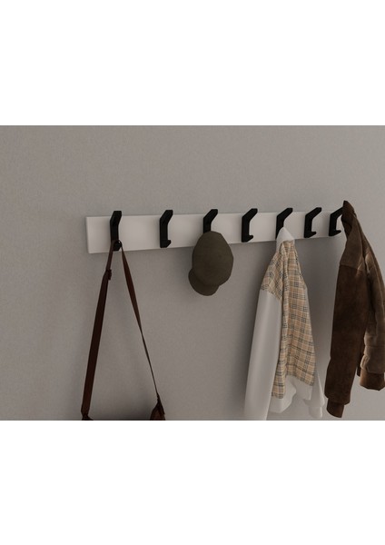Modern Duvar Kanca Askılık - 7 Adet Siyah Askılık - 80 cm Beyaz Mdflam - Model 102 modelleri