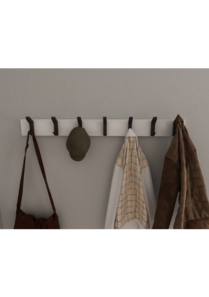 Modern Duvar Kanca Askılık - 7 Adet Siyah Askılık - 80 cm Beyaz Mdflam - Model 102 fırsatları