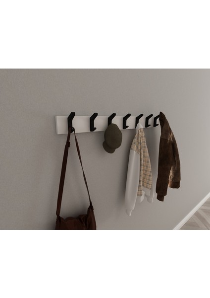 Modern Duvar Kanca Askılık - 7 Adet Siyah Askılık - 80 cm Beyaz Mdflam - Model 102 indirimleri