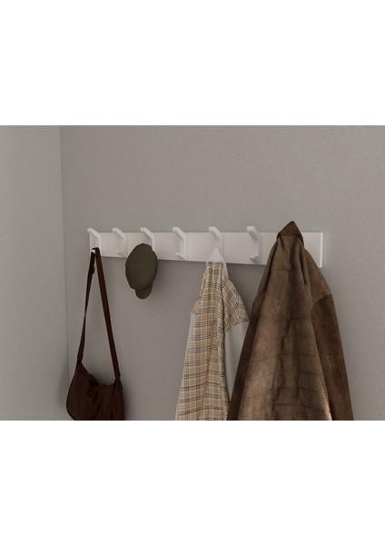 Modern Duvar Kanca Askılık - 7 Adet Beyaz Askılık - 80 cm Beyaz Mdflam - Model 102 fiyatları