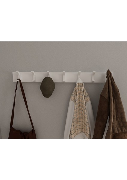 Modern Duvar Kanca Askılık - 7 Adet Beyaz Askılık - 80 cm Beyaz Mdflam - Model 102 fırsatları