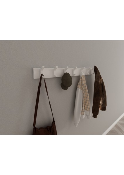 Modern Duvar Kanca Askılık - 7 Adet Beyaz Askılık - 80 cm Beyaz Mdflam - Model 102 indirimleri