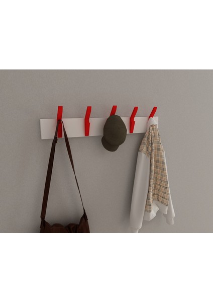 Modern Duvar Kanca Askılık - 5 Adet Kırmızı Askılık - 60 cm Beyaz Mdflam - Model 103 modelleri