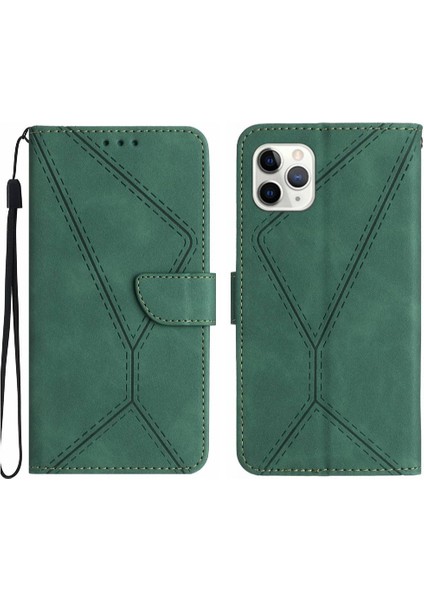 IPhone 11 Için Kılıf Pro Max Telefon Kılıfı Yumuşak Pu Deri Dikiş Kabartmalı (Yurt Dışından)