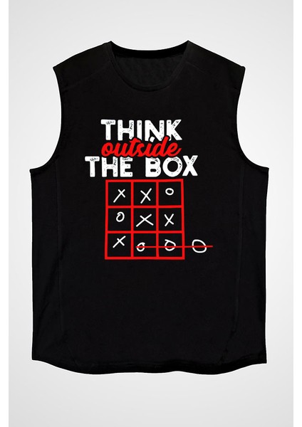 Think Outside Box Siyah Unisex Kolsuz Kesik Kol T-Shirt