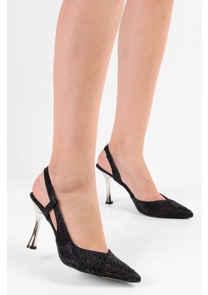 Liberty Siyah Saten Taş Işlemeli Topuklu Ayakkabı