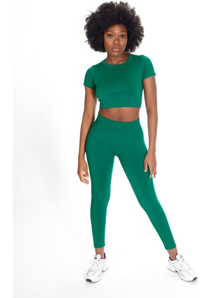 Hera Seamless Kısa Kol Crop Yeşil modelleri