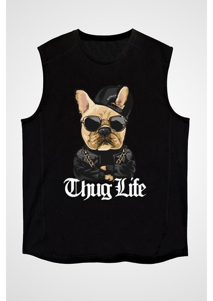 Thug Life Buldog Siyah Unisex Kolsuz Tişört Kesik Kol T-Shirt fiyatları