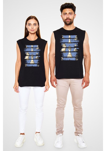 Şah Mat Atı Satranç Siyah Unisex Kolsuz Kesik Kol T-Shirt fiyatları