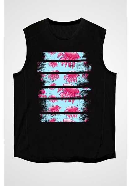 Pembe Deniz Anası Siyah Unisex Kolsuz Kesik Kol T-Shirt