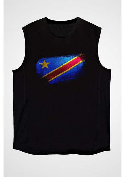 Demokratik Kongo Cumhuriyeti - Democratic Republic Congo Siyah Unisex Kolsuz Kesik Kol T-Shirt