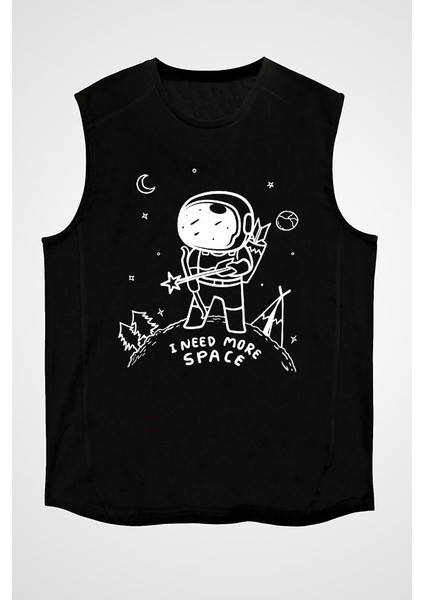 Okçu Astronot Siyah Unisex Kolsuz Kesik Kol T-Shirt