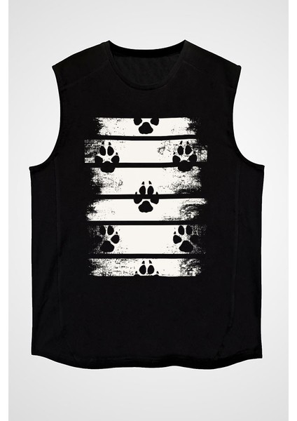 Vahşi Ayı Patisi Siyah Unisex Kolsuz Kesik Kol T-Shirt