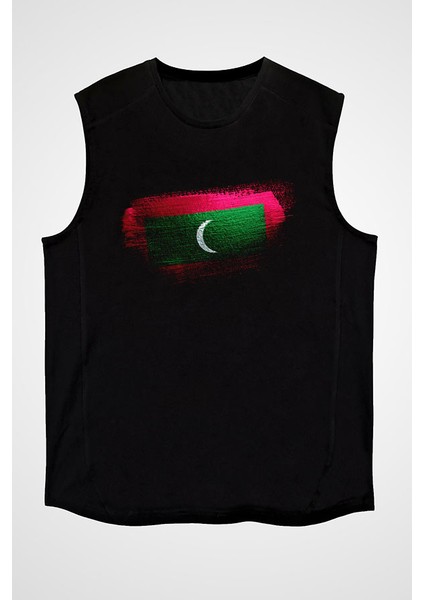 Maldivler - Maldives Siyah Unisex Kolsuz Kesik Kol T-Shirt