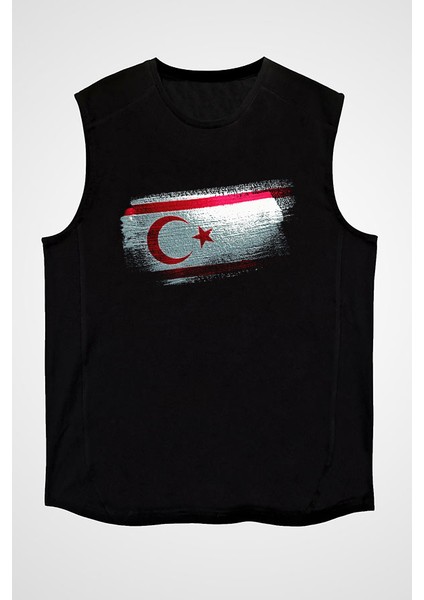 Kuzey Kıbrıs Türk Cumhuriyeti - Northern Cyprus Siyah Unisex Kolsuz Kesik Kol T-Shirt