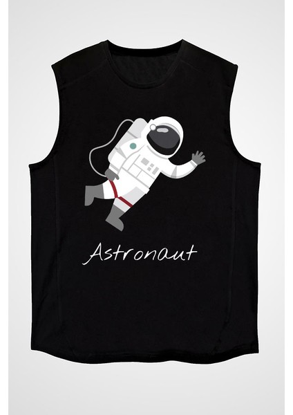 El Sallayan Astronot Siyah Unisex Kolsuz Kesik Kol T-Shirt