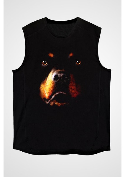 Rottweiler Siyah Unisex Kolsuz Kesik Kol T-Shirt