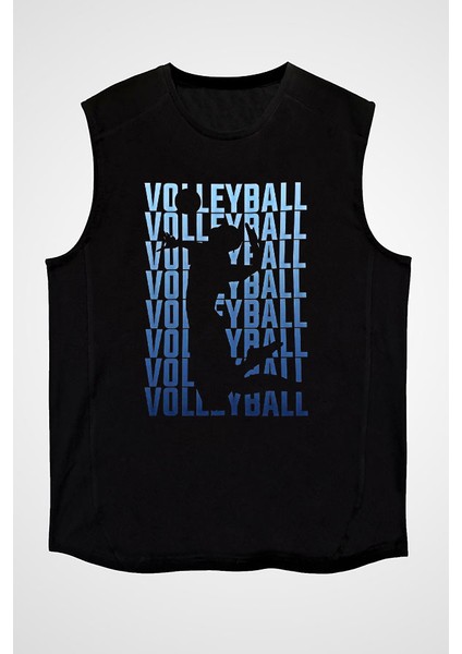 Voleybol Siyah Unisex Kolsuz Tişört Kesik Kol T-Shirt