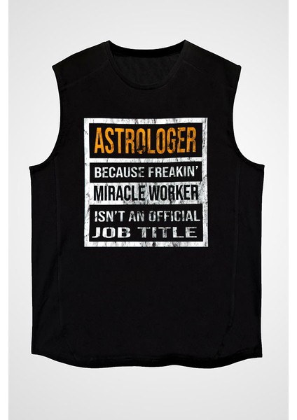 Astrolog Siyah Unisex Kolsuz Kesik Kol T-Shirt