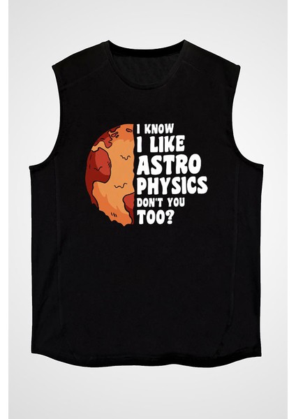 Astrofizikçi Siyah Unisex Kolsuz Kesik Kol T-Shirt