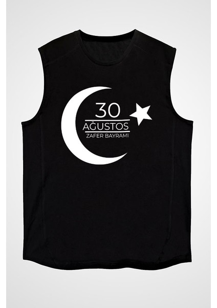 30 Ağustos Zafer Bayramı Siyah Unisex Kolsuz Kesik Kol T-Shirt