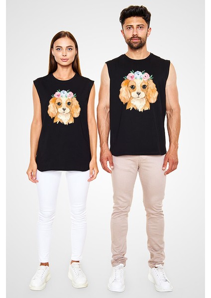 Kahverengi Poodle Kaniş Siyah Unisex Kolsuz Kesik Kol T-Shirt fiyatları