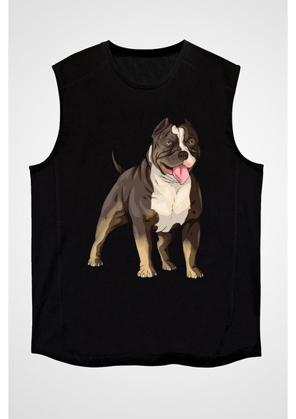 Asil Pitbull Siyah Unisex Kolsuz Kesik Kol T-Shirt