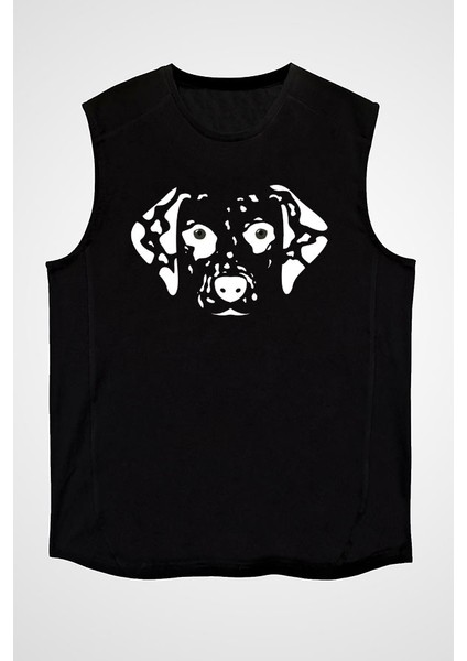 Damalı Dalmaçyalı Siyah Unisex Kolsuz Kesik Kol T-Shirt