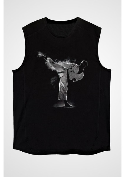 Taekwondo Siyah Unisex Kolsuz Kesik Kol T-Shirt