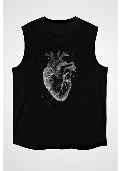 Insan Kalbi Siyah Unisex Kolsuz Kesik Kol T-Shirt