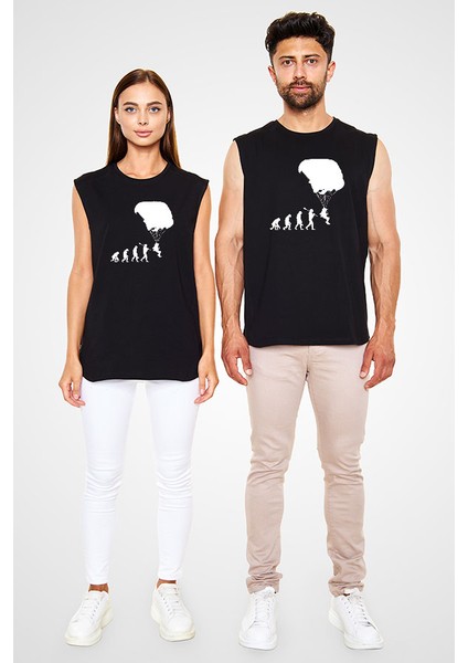 Yamaç Paraşütü - Paragliding Siyah Unisex Kolsuz Kesik Kol T-Shirt fiyatları