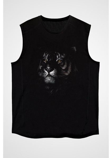 Kaplan Siyah Unisex Kolsuz Kesik Kol T-Shirt