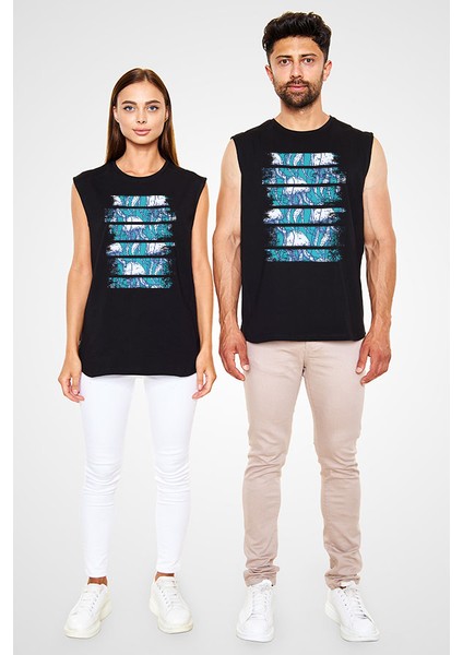 Mavi Deniz Anası Siyah Unisex Kolsuz Kesik Kol T-Shirt fiyatları