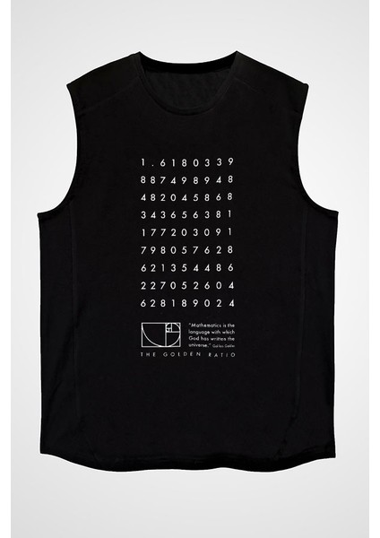 Fibonacci Altın Oran Siyah Unisex Kolsuz Kesik Kol T-Shirt