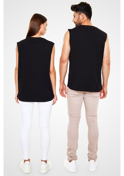 Fibonacci Altın Oran Siyah Unisex Kolsuz Kesik Kol T-Shirt