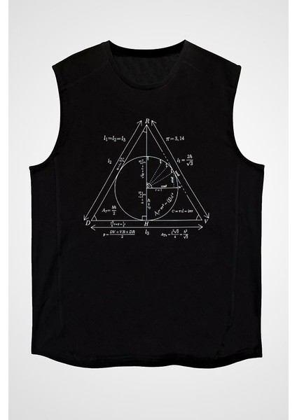 Trigonometri Geometri Siyah Unisex Kolsuz Kesik Kol T-Shirt