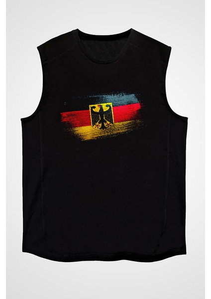 Almanya - Germany Siyah Unisex Kolsuz Kesik Kol T-Shirt