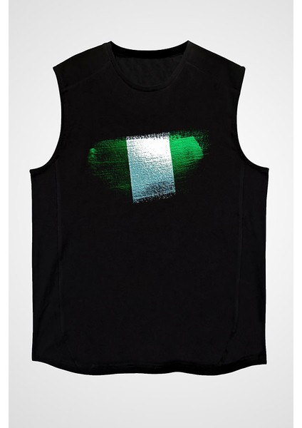 Nijerya - Nigeria Siyah Unisex Kolsuz Kesik Kol T-Shirt