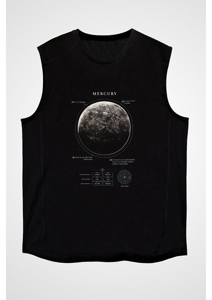 Merkür Fiziksel Özellikleri Siyah Unisex Kolsuz Kesik Kol T-Shirt