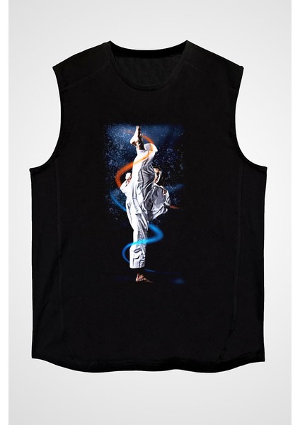 Taekwondo Siyah Unisex Kolsuz Kesik Kol T-Shirt