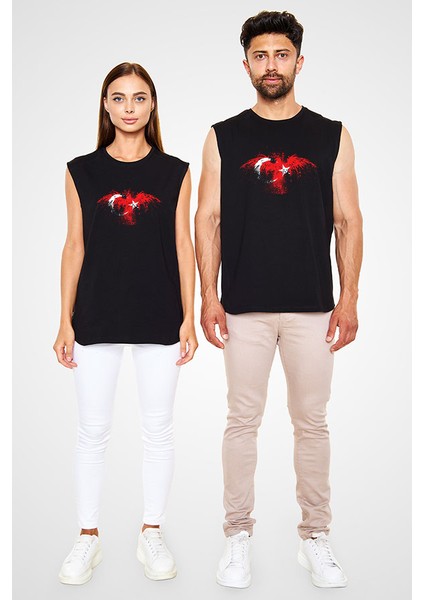 Türkiye Siyah Unisex Kolsuz Tişört Kesik Kol T-Shirt