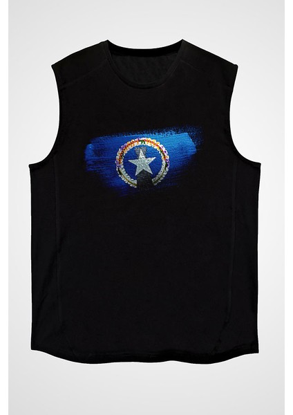 Kuzey Mariana Adaları - Northern Mariana Islands Siyah Unisex Kolsuz Kesik Kol T-Shirt