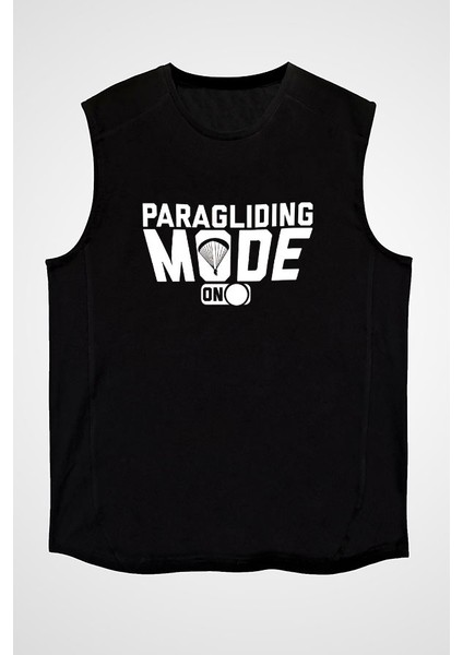 Yamaç Paraşütü - Paragliding Siyah Unisex Kolsuz Kesik Kol T-Shirt