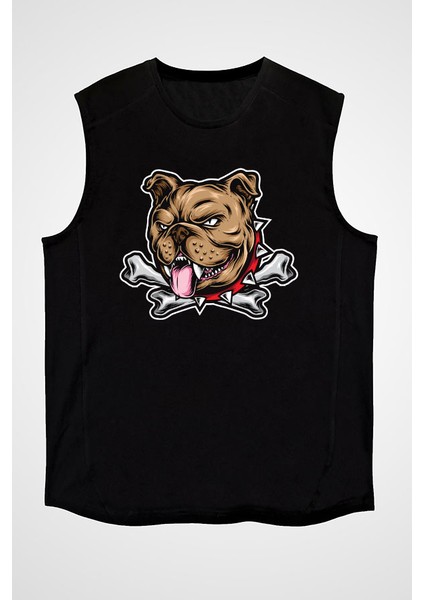 Kızgın Buldog Siyah Unisex Kolsuz Kesik Kol T-Shirt
