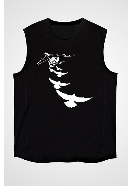 Uçaktan Atlayan Kuşlar Siyah Unisex Kolsuz Tişört Kesik Kol T-Shirt fiyatları